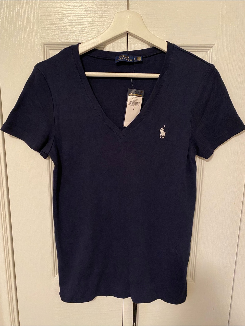 Polo by Ralph Lauren NWT  Navy V-Neck Tee with White Pony Logo Size Large